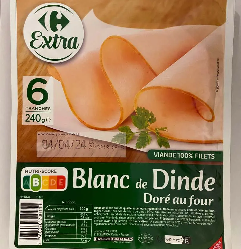 Illustration du rappel ALERTE : blanc de dinde dore au four - 240g - 6 tranches - defaut de soudure de l'emballage