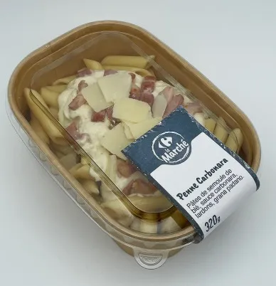 Illustration du rappel ALERTE : 'penne carbonara barquette 320g - carrefour le marche' - suspicion de contamination bactériologique